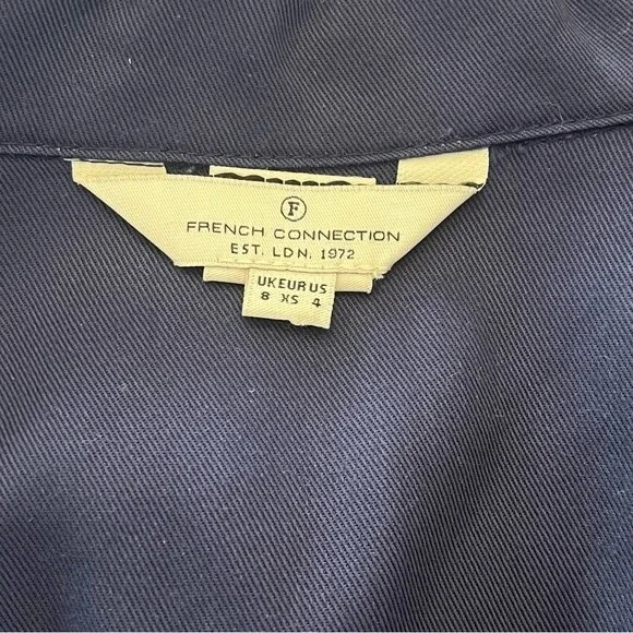 NEW French Connection Navy Blue Kruger Tencel Tie Waist Button Front Dress Sz 4 - Picture 8 of 11